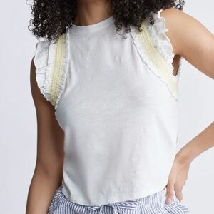 Buffalo David Bitton Womens size XL Ruffled White smocked embroidered Blouse $39